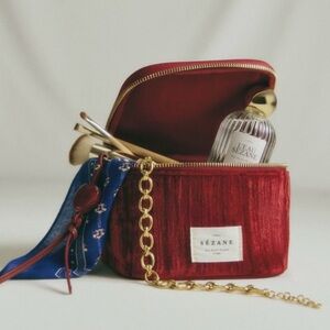 NWOT Sezane Red Velvet Cosmetic Bag